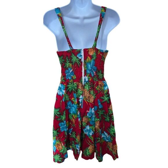 Vintage Hawaiian Floral Dress  Pineapple Print Sweetheart Neckline  fairycore - Picture 2 of 7